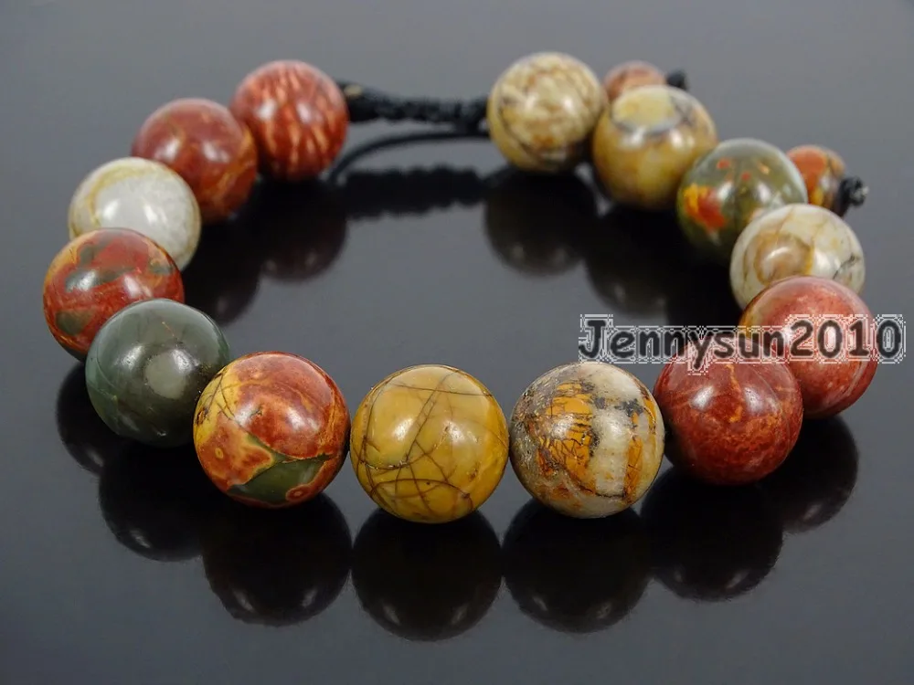 

Handmade 12mm Adjustable Natural Picasso Gems Stone Round Beads Bracelet Healing Reiki 5 Strands/Pack