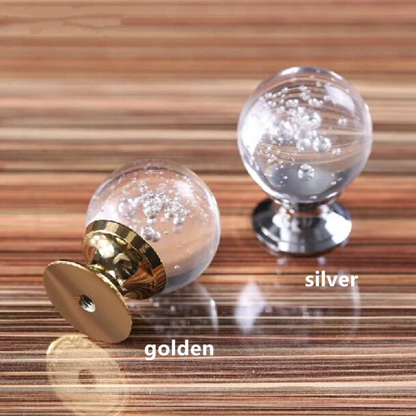 

30mm Golden Wine Cabinet Handles deluxe Clear bubble Crystal Drawer knobs Silver dresser cupboard Furniture door handles pulls