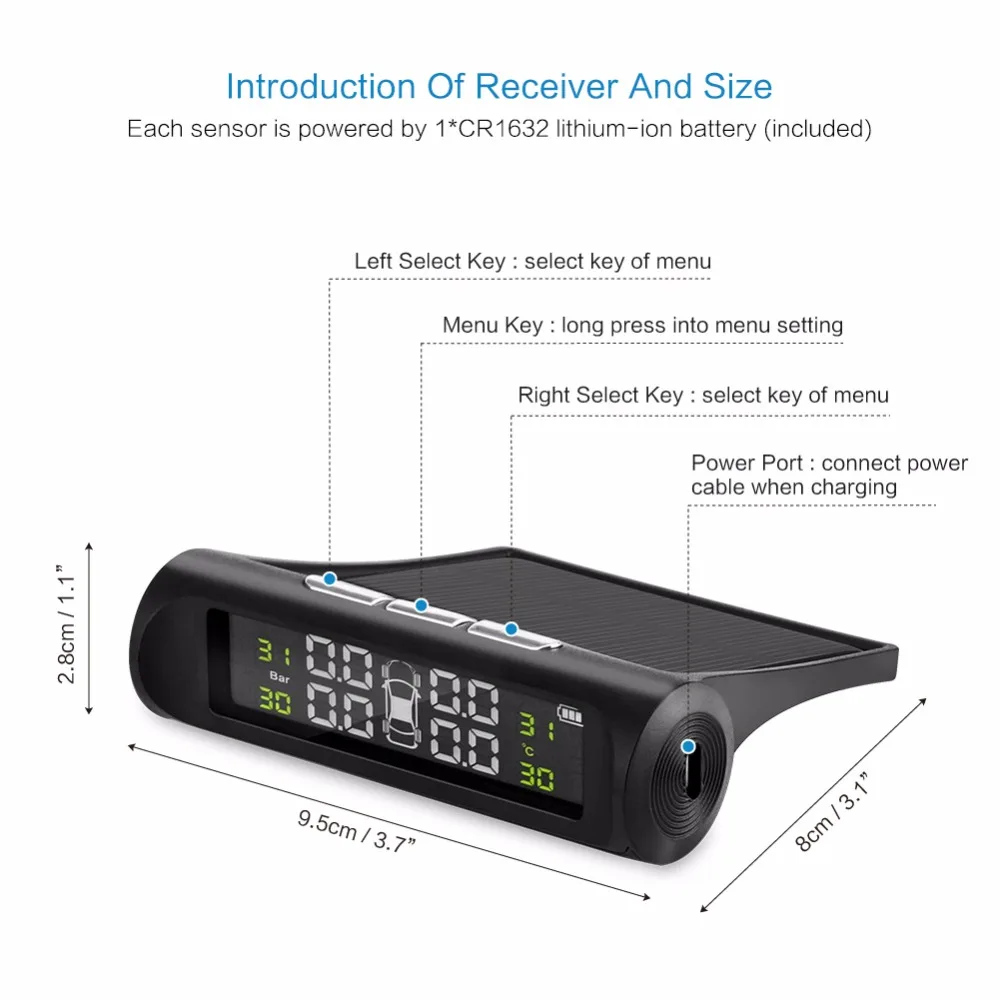 Система контроля давления в шинах TPMS на солнечной энергии беспроводная система