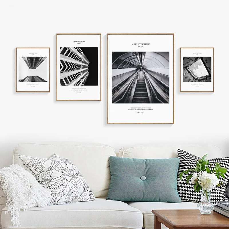 Vintage Nordic Black And White Buildings Stairs Canvas Painting Prints Posters Wall Art Living Room Bedroom Home Decor | Дом и сад