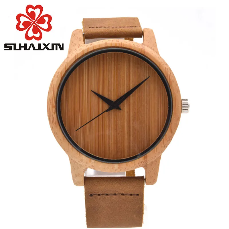 SIHAIXIN Bamboo Wood Casual Watches Women Wooden Clock For Men Genuine Leather Band Luxury Fashion Quartz Wristwatch Male Dress | Наручные