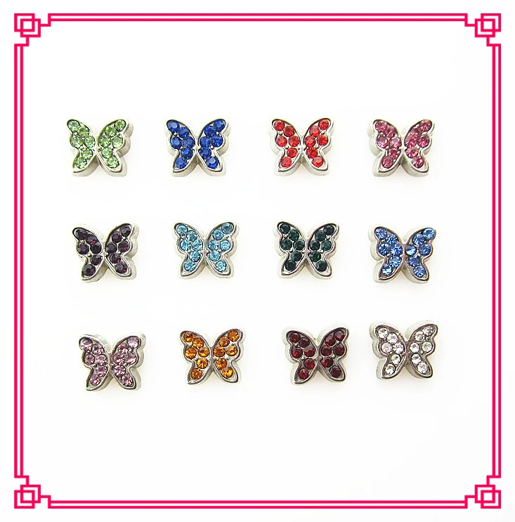 

Hot selling 60pcs/lot mix 12 birthstone crystal butterfly floating charms living glass memory floating lockets for diy jewelry