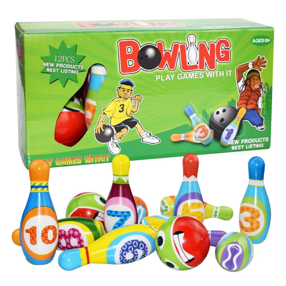 

Kids Bowling Play Set, Foam Ball Toy Gifts,Educational, Early Development,Sport,Indoor Toys,10 Pins 2 Balls for Toddlers &s