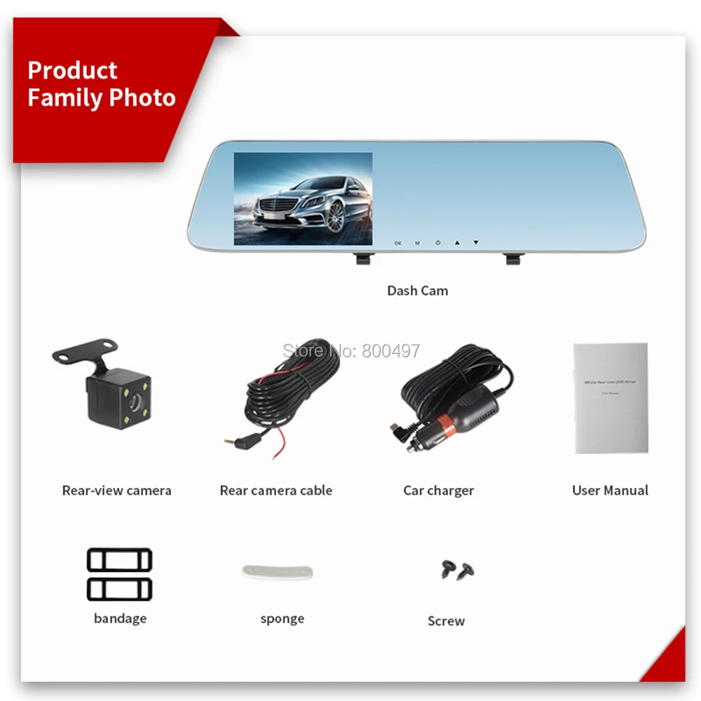 

Car DVR HD 1080P 4.3" Wide Angle IPS Rear View Mirror Camera Video Recorder Dual Lens G-Sensor Parking Motion Detection Dash Cam