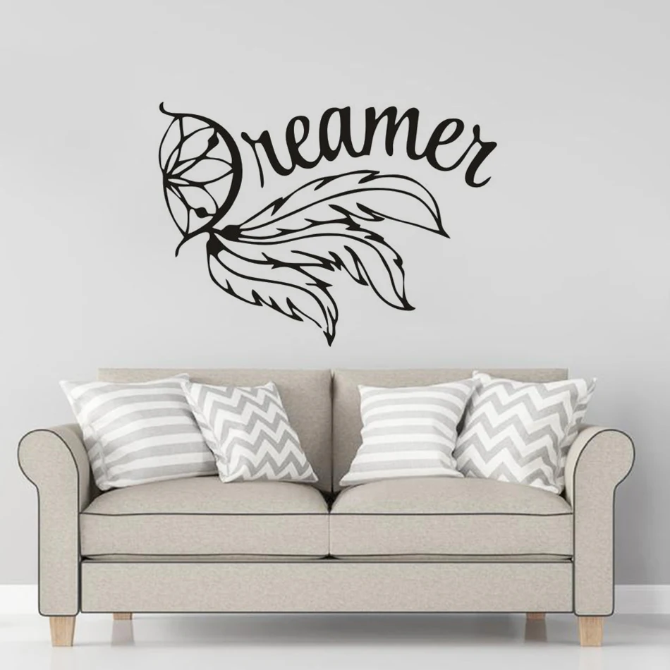 Дизайн Dreamer настенные фрески стикер перо стиль Ловец снов настенная Виниловая