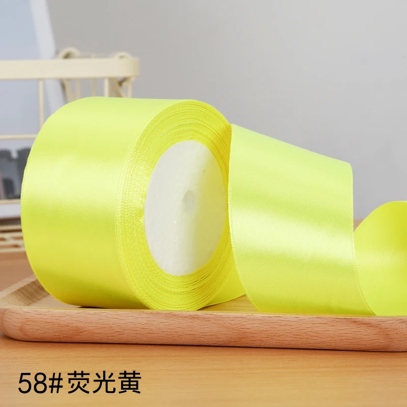 22 метра/рулон 2 дюйма = 5 см шелковые атласные ленты DIY Искусственные розы цветы Свадьба День Рождения Вечеринка Конфеты Подарочная коробка Упаковка Ленты - Цвет: Neon Yellow