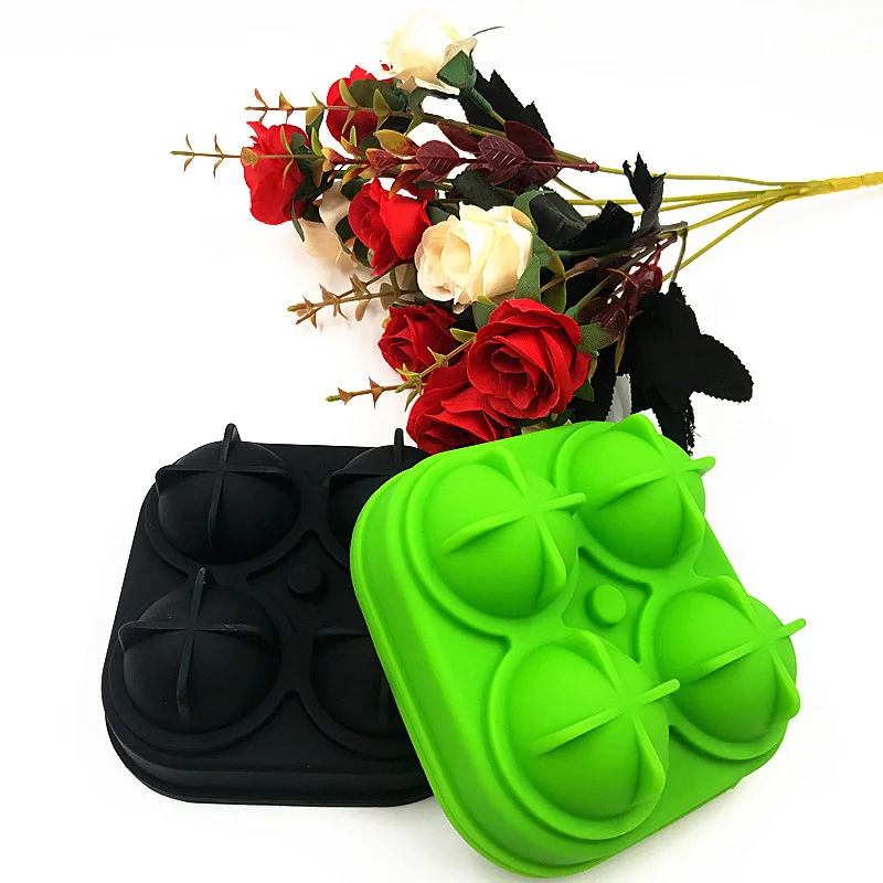 Wind flower 1pc Cocktail Whiskey DIY Football Shape 3D Silicone Ice Cube Mold 4 Cavity Ball Maker Kitchen Bar Cream Tool | Дом и сад