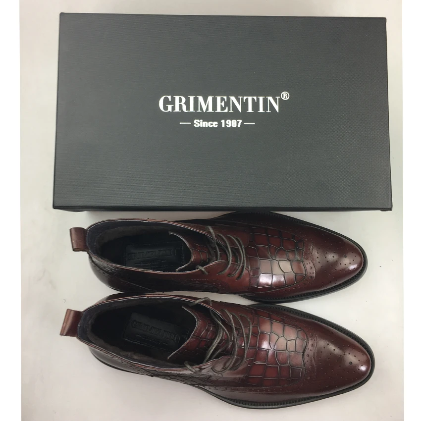 GRIMENTIN/брендовые модные зимние мужские ботильоны из натуральной кожи высшего