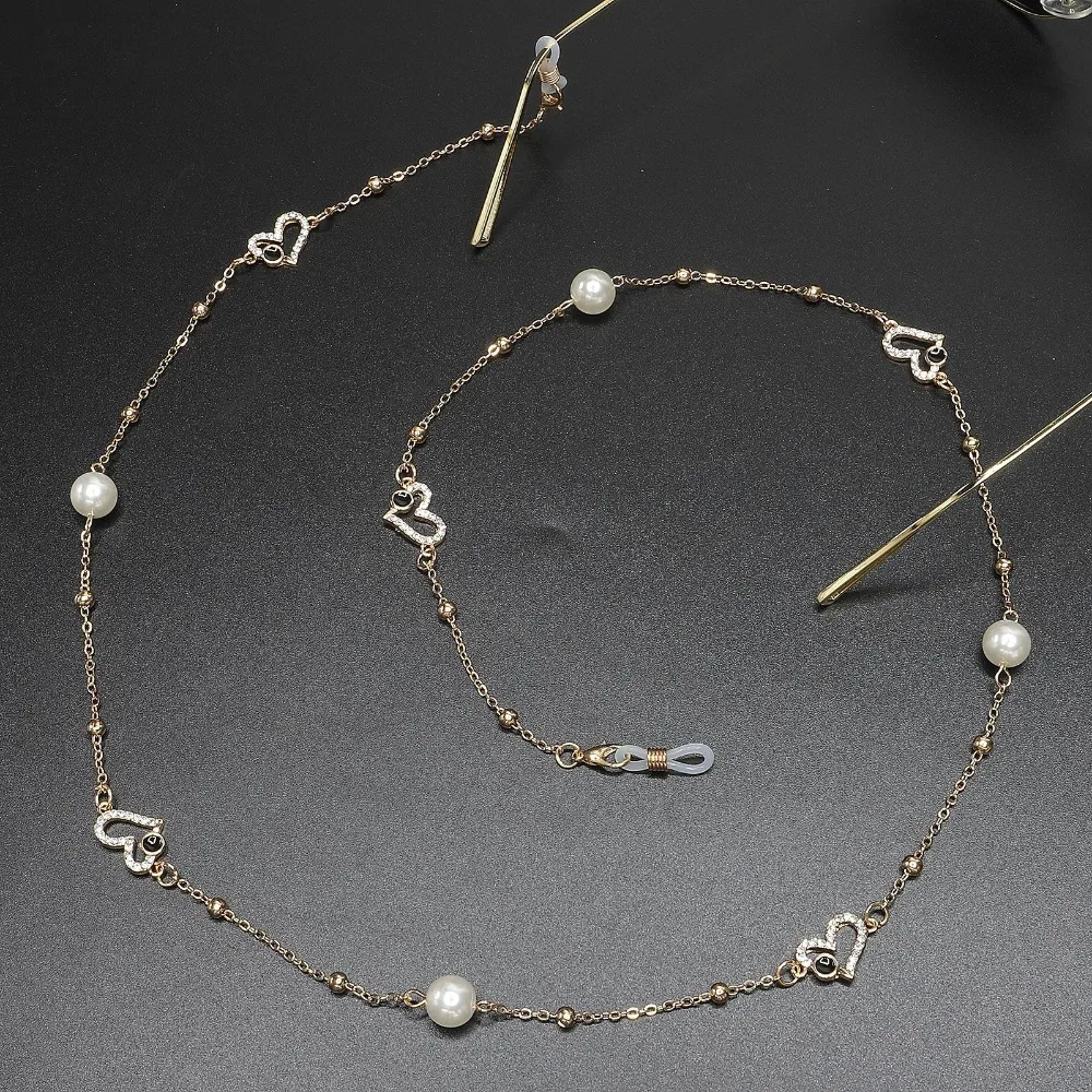 High Quality 70CM Luxurious Heart Shape Sunglasses Lanyard Strap Necklace Eyeglass Handmake Chain Cord For Dinner Party