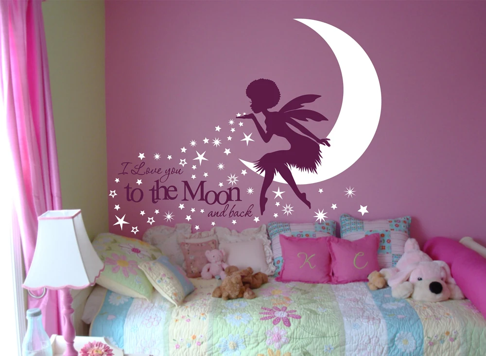 В африканском стиле Фея Наклейка на стену с надписью I Love You To The Moon детская