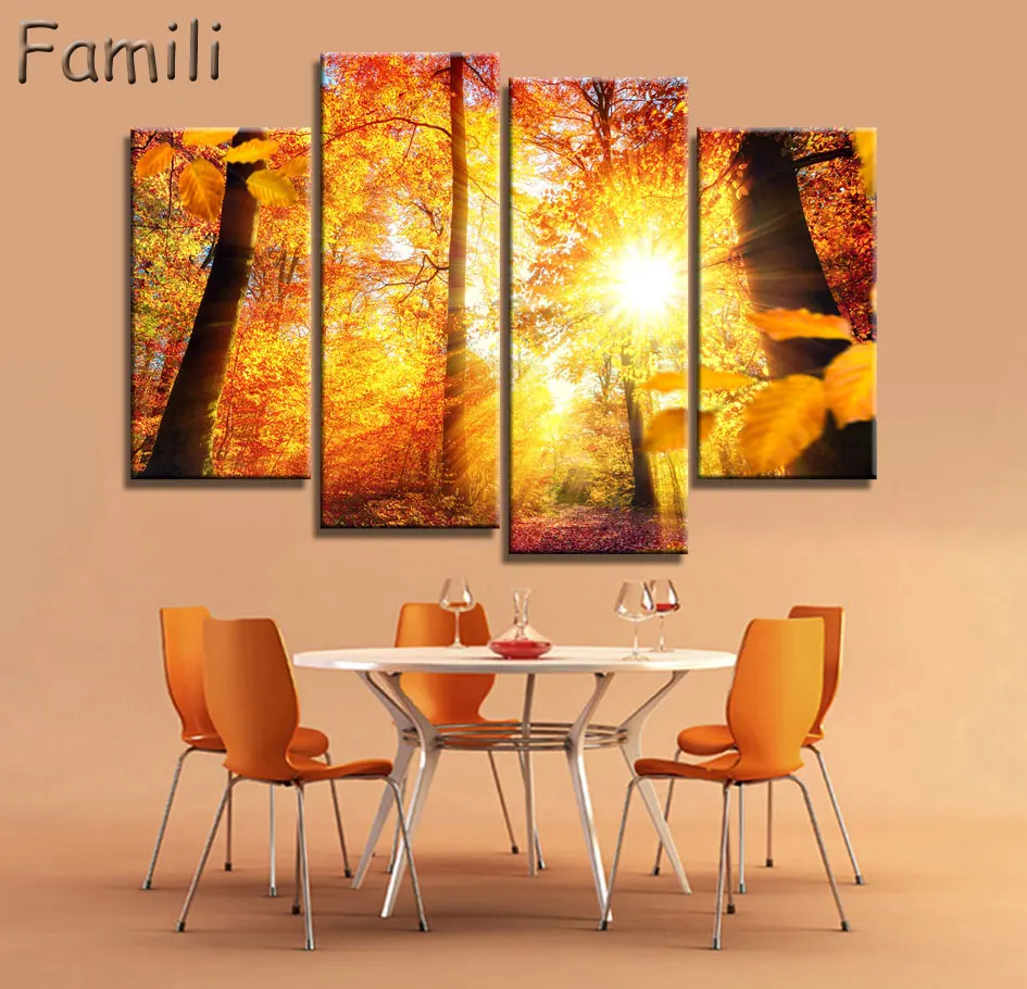 Осенний кленовый лист холст картина на стену картины для гостиной без рамки 4 шт.