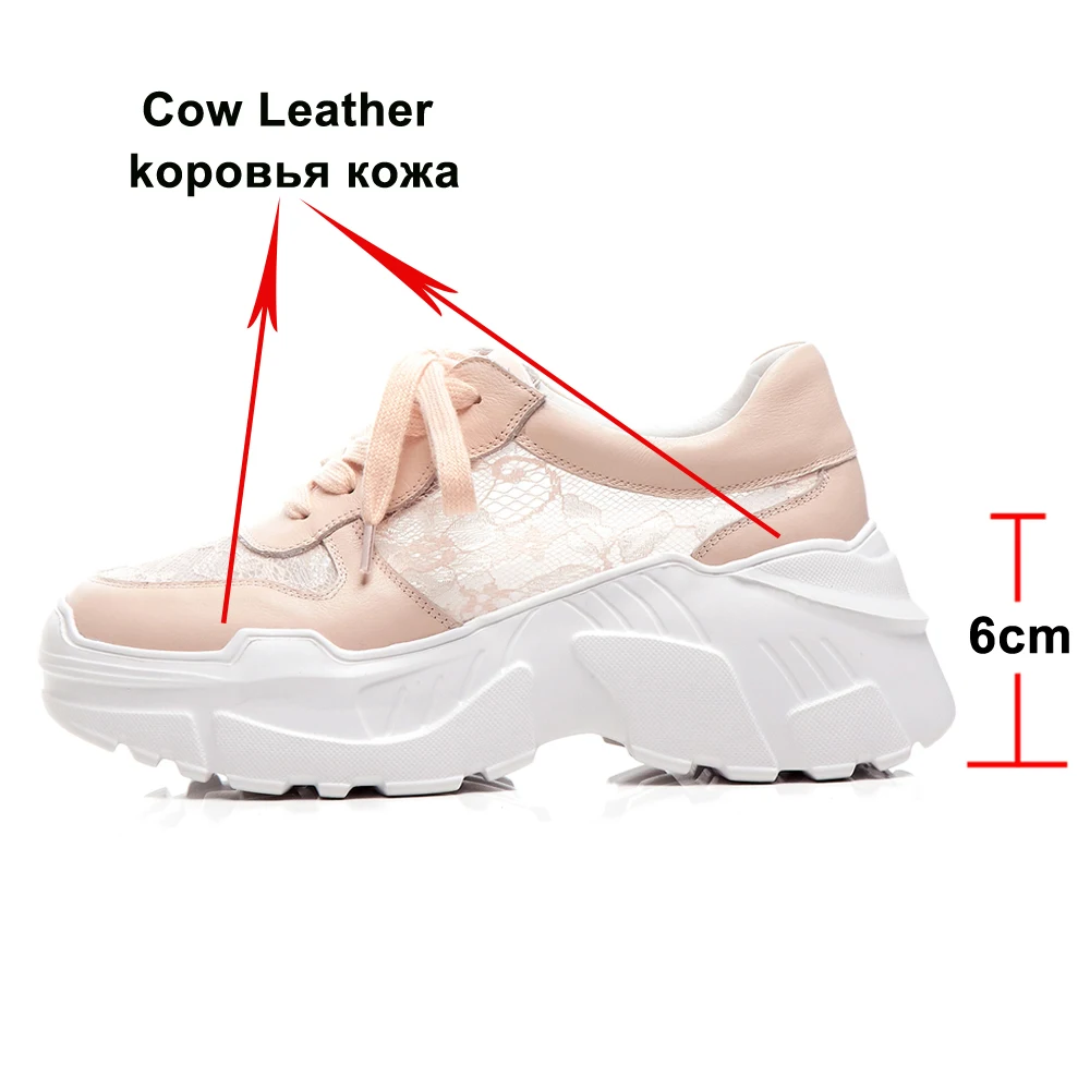 Женские кроссовки с перфорацией ANNYMOLI розовые из натуральной кожи на плоской