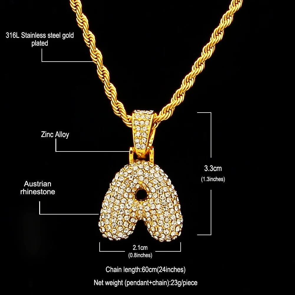 Красочные. Драгоценные камни на заказ Пузырьковые буквы имя кулон Iced out золото