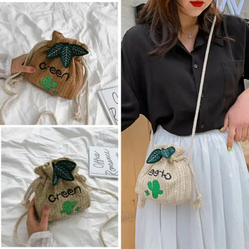 Женская Плетеная соломенная сумка Boho плетеная Сумка из ротанга на шнурке пляжный