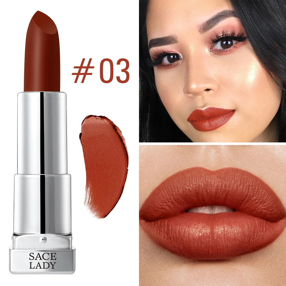 03 SACE LADY Шелковая матовая губная помада, макияж, 9 цветов, водостойкая, стойкая, Обнаженная губная помада, макияж, натуральные губы, красота, косметика, подарок - Цвет: 03