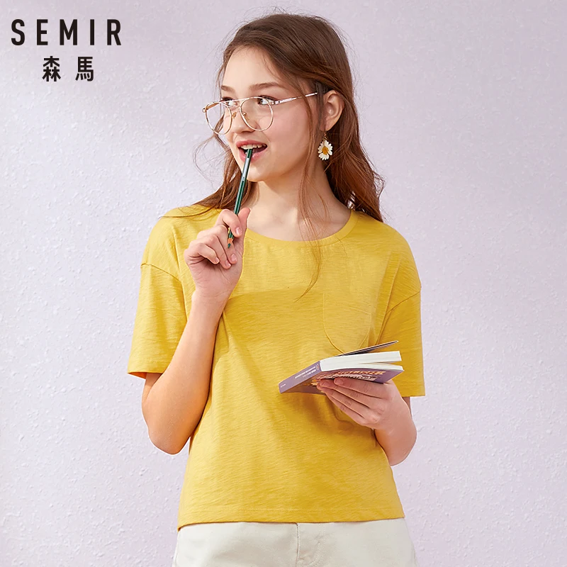 SEMIR футболка женская хлопок Топ Футболка Падение плеча женские футболки летние