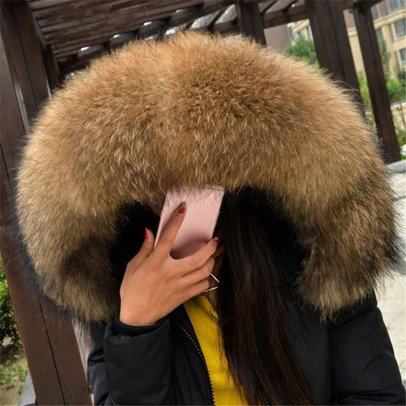 Женский меховой воротник из натурального меха енота 100% натуральный серый