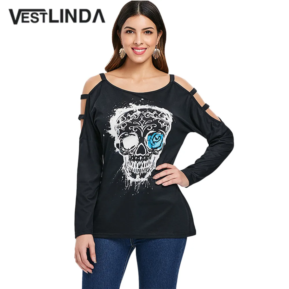 Футболка VESTLINDA с длинным рукавом и принтом в виде черепа Женская Осенняя