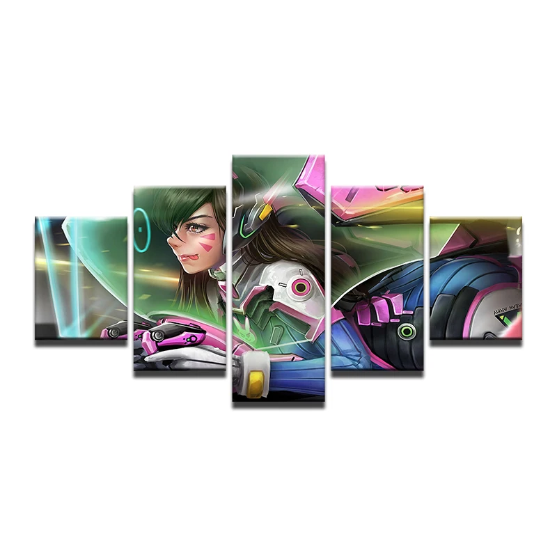 Overwatch D.VA настенное искусство 5 панелей Холст Картина Куадрос Настенный декор игра