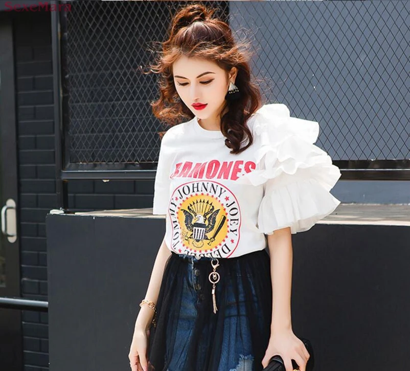 SexeMara Lotus leaf short sleeve T-shirt lace free shipping | Женская одежда