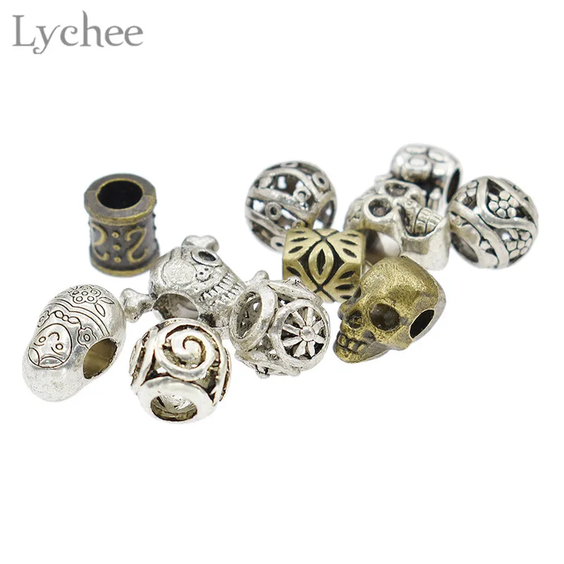 Lychee 11 шт. сплав Череп полый дредлок бусины набор зажимы манжета трубка для