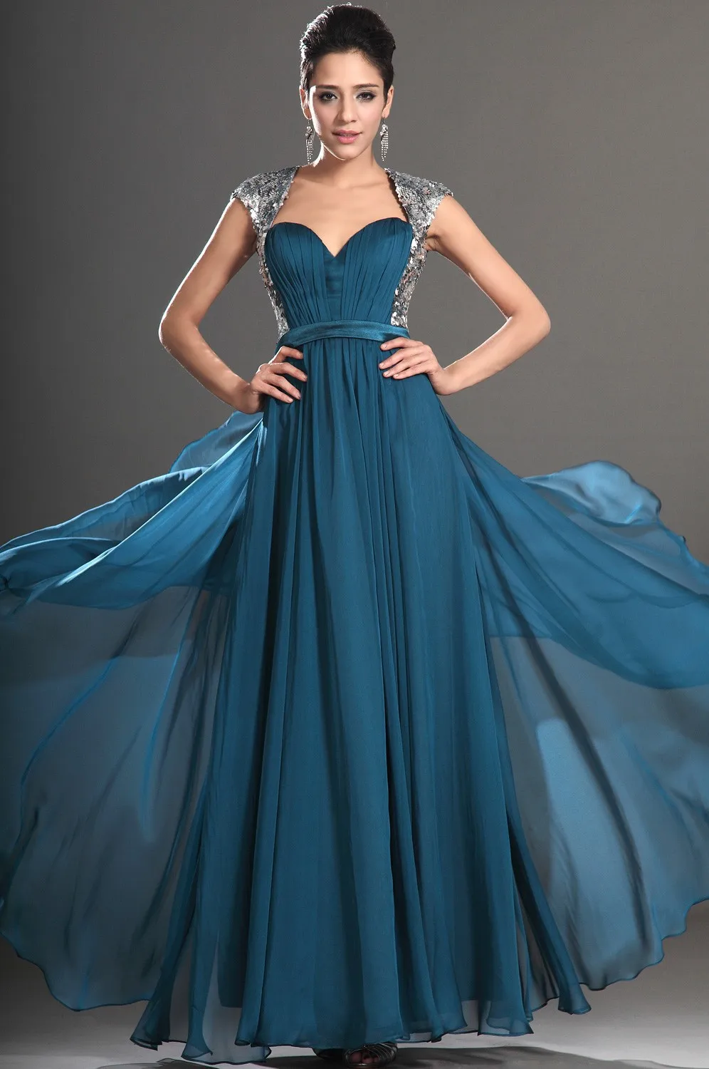 Custom Made Open Back Flowing Chiffon Long Silver Sequin Sexy Prom Dresses 2014 Evening Dress Party | Свадьбы и торжества