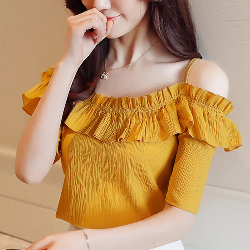 Топы 2018 летние Blusas Feminina сексуальные топы с открытыми плечами женская шифоновая