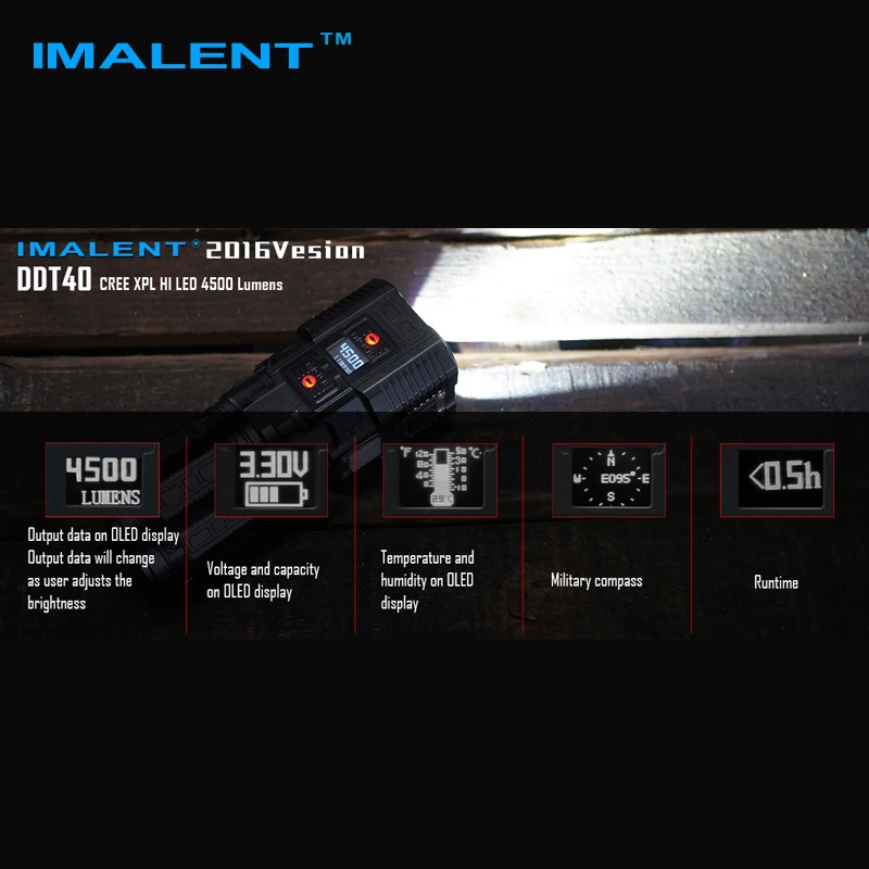 Новый IMALENT DDT40 OLED Intelligence Сенсорный CREE XPL ПРИВЕТ LED Прожектор 4500 Люмен Фонарик с 4 2600