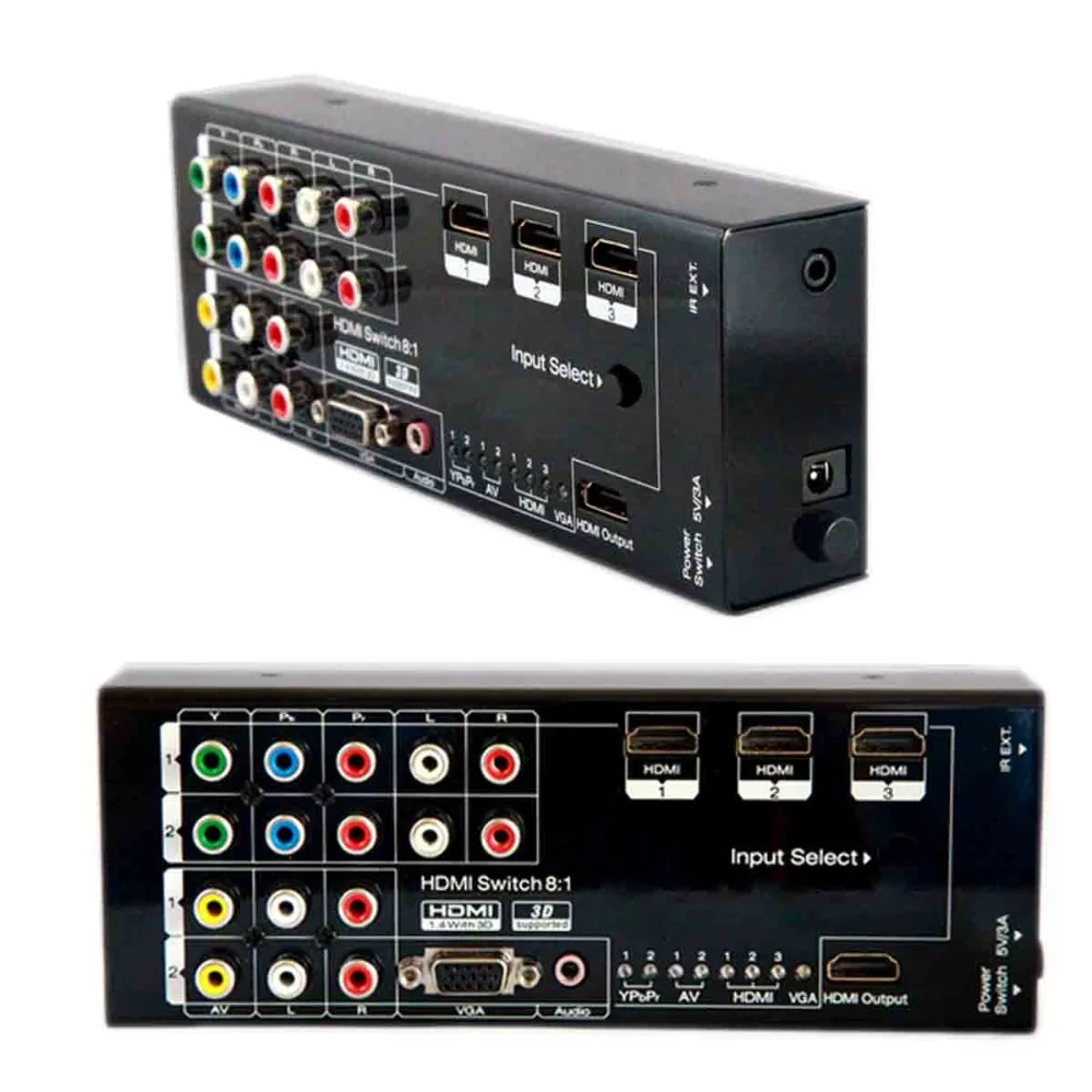 HDMI переключатель 8x1 RCA VGA Видео AV коммутатор 8 входного порта 1 Выход 1080 p 60 Гц аудио
