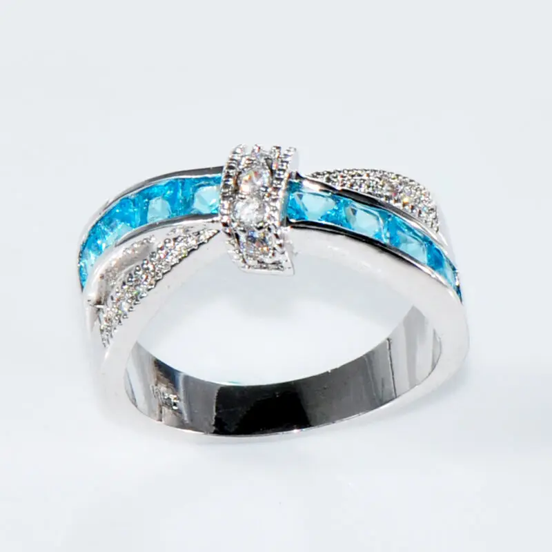 

Ювелирные изделия Size6-10 белый свадебный Крест CZ Кольцо синий крест