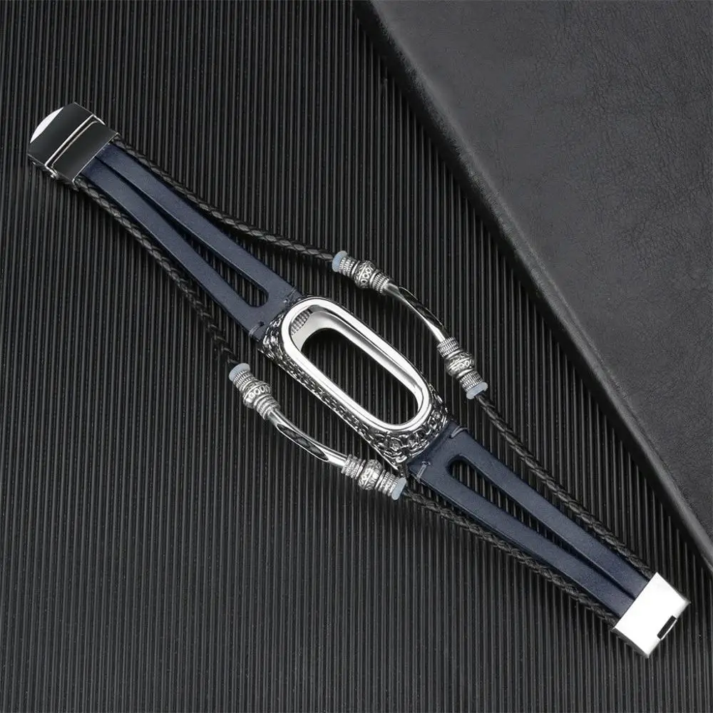 Replacement Leather Wristband Band Strap+ Metal Case For Xiaomi Mi Band 4 bracelet vintage Soft Stainless steel classic buckle