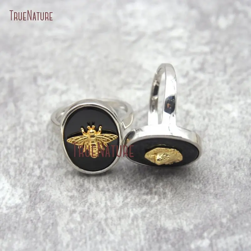 Кольца черный оникс Лев гребень голова золото укладки кольцо пчела Bague Homme RM26872 |