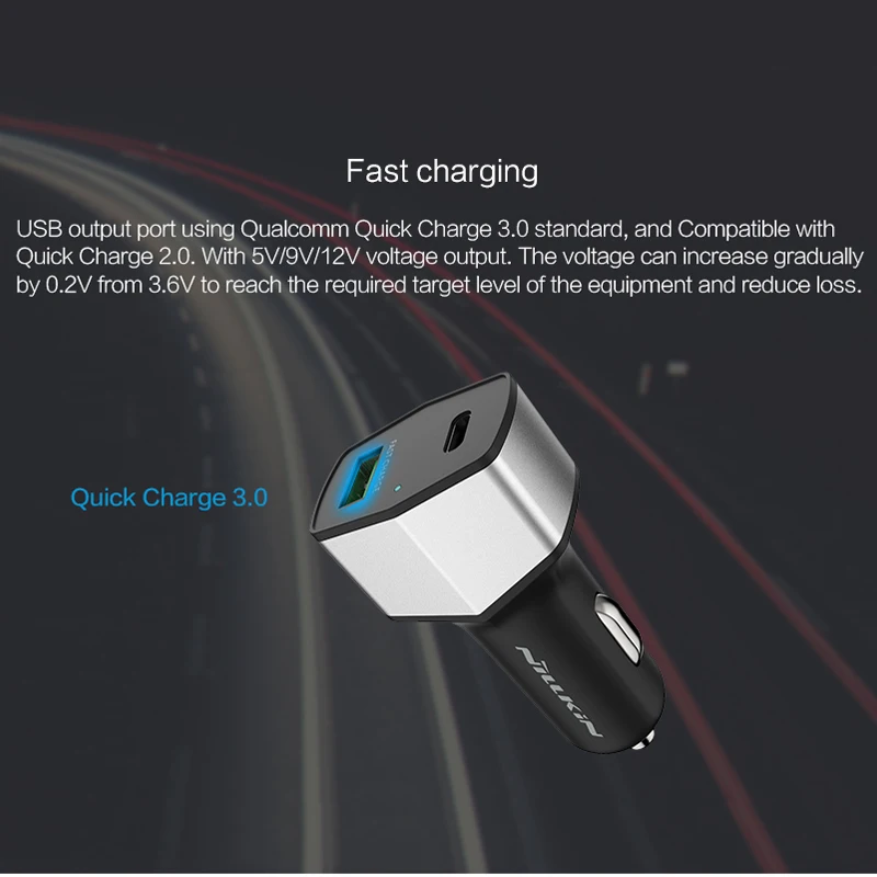 NILLKIN автомобильное зарядное устройство Quick Charge 3.0 Type-C Интерфейс