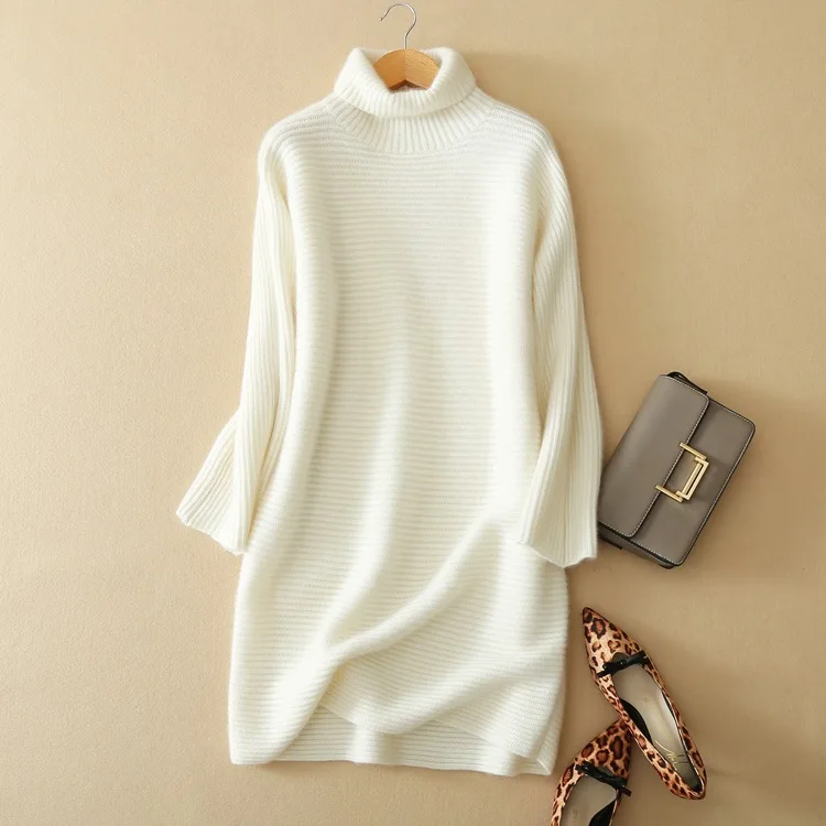 

SHUCHAN 2017 Winter Cashmere Dress Woman New Arrival Cashmere Knitted Dresses Autumn And Winter Fashion Elegant Basic B351