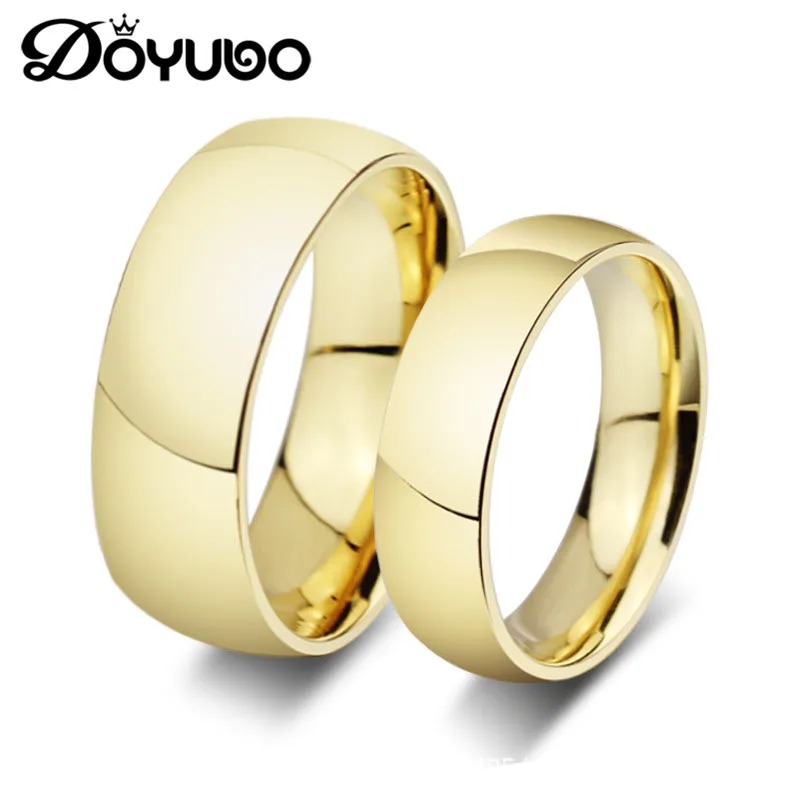 Кольца из нержавеющей стали DOYUBO DF024 простые парные кольца золотого цвета с