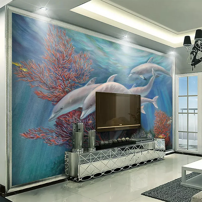 Пользовательские 3D шелковые обои детские фотообои рулон морской мультфильм