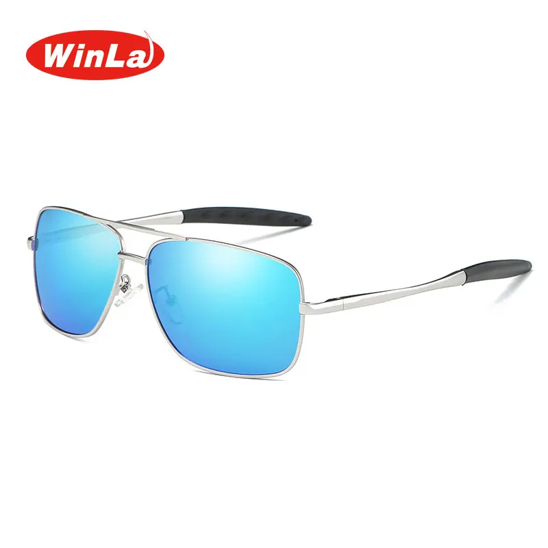 C5 Silver frame blue Winla Brand Design Classic Pilot Driving Polarized Sunglasses Men Eyewear Square Metal Frame Vintage Male Oculos UV400 WL8021 - Цвет линз: C5 Silver frame blue