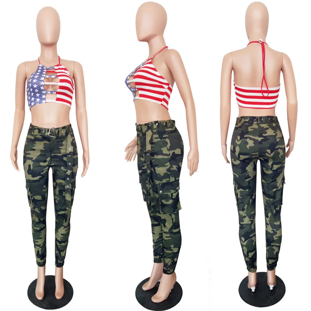 Summer Casual Camouflage Cargo Pants 2018 Fashion Ruffles High Waist Woman Long Military Harem Trousers Pantalon | Женская одежда
