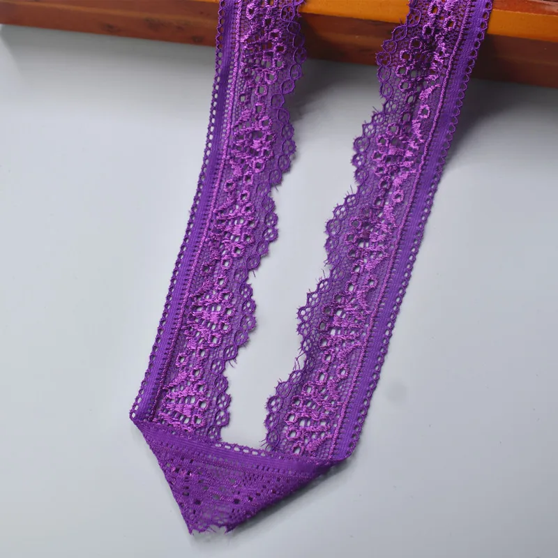 Purple 30mm width Красивая 5 ярдовая эластичная кружевная лента французская африканская кружевная отделка для шитья белая кружевная отделка африканская кружевная ткань - Цвет: Purple 30mm width