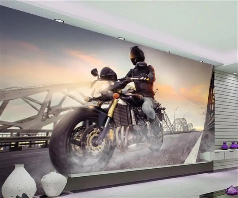 3d фотообои нестандартного размера для гостиной настенная наклейка мотоцикл