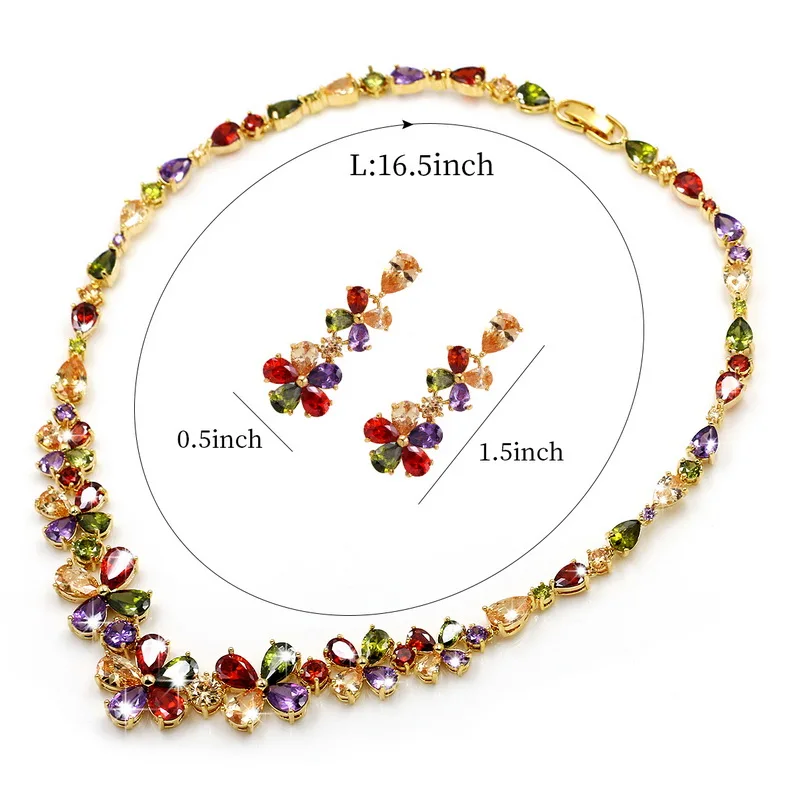 Ювелирные изделия Weiman набор из ожерелья и сережек с разноцветными фианитами