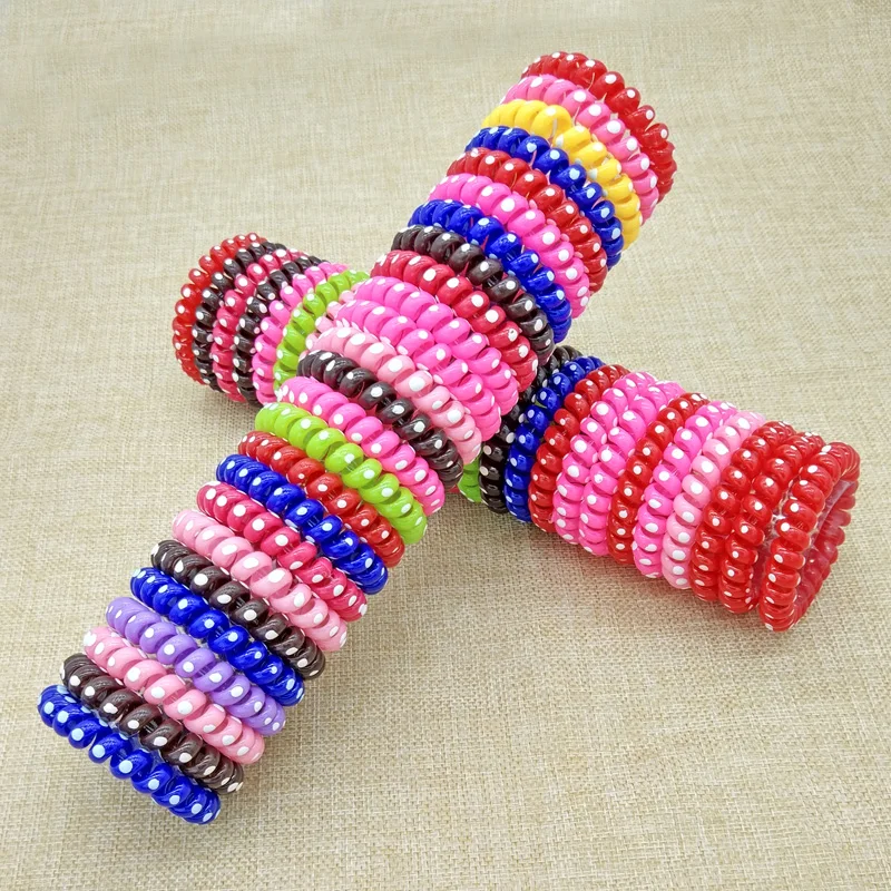 

Lots 100 Pcs 5.5cm Dot Elastic Telephone Wire Hairband Hair Ties Rope Plastic Bands Accessories