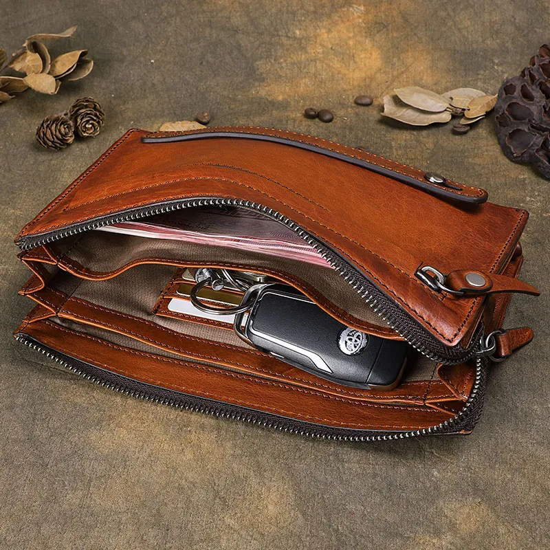 Винтажный Мужской кошелек ручной работы из натуральной кожи вместительный