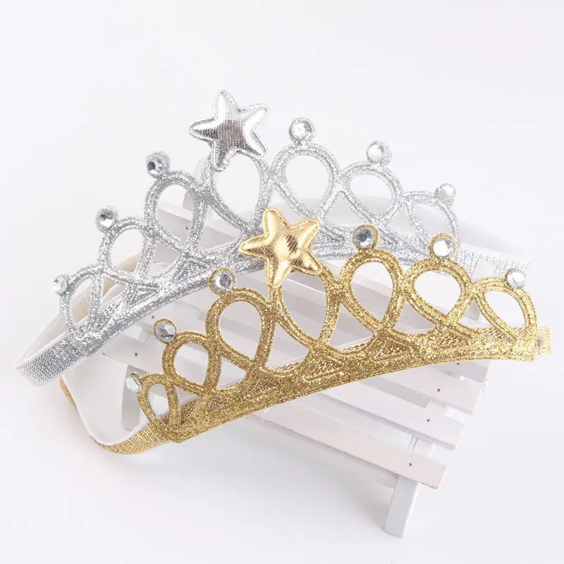 New Children Toddler Kids Baby Girls Headwear Bow Gold Silver Star Crown Tiara Princess Elastic Headband Hair Accessories | Детская