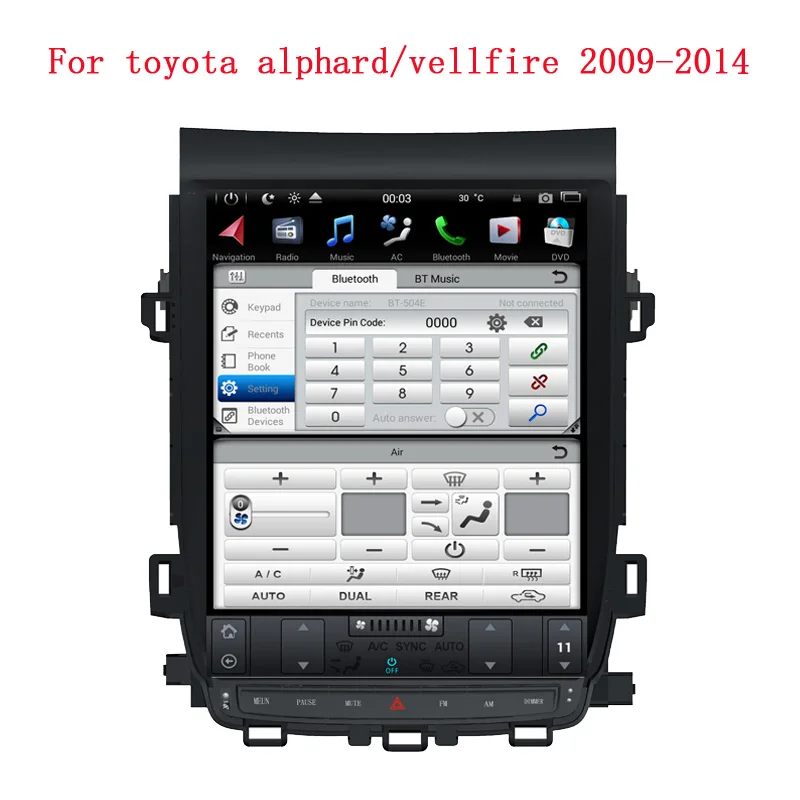 12 1 дюймовый автомобильный dvd плеер Tesla style android 9 0 для TOYOTA Alphard vellfire 20 series 2010 2014