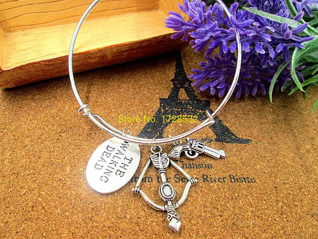 3pcs/lot Hot sale diameter 65mm bracelets bangles silver with the walking dead gun bow and arrow charms jewelry for women | Украшения и