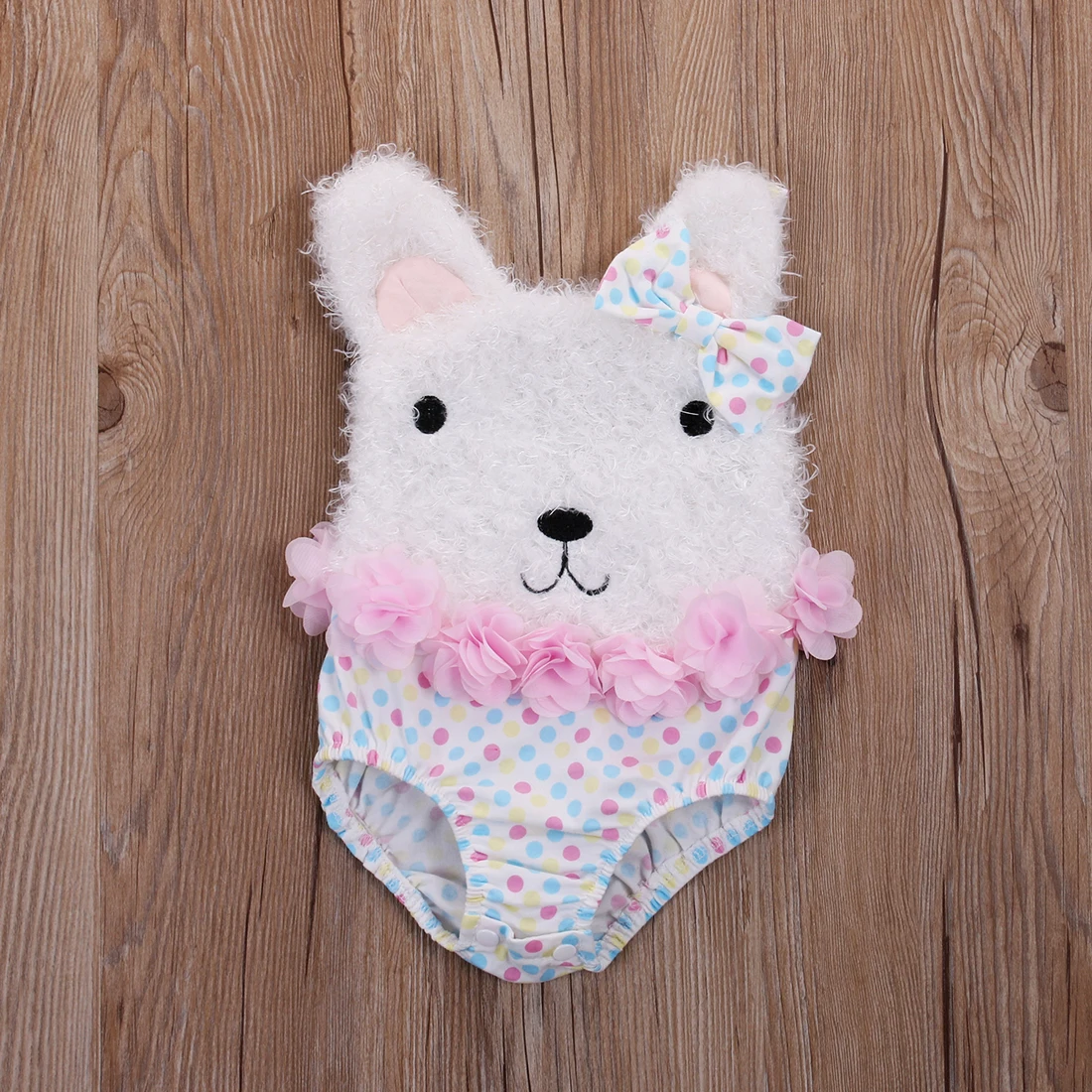 2018 New Brand Cotton Short Sleeve Furry Baby Girl Clothes Polka Dot Bear Romper Jumpsuit Outfits 0-18 M | Детская одежда и обувь
