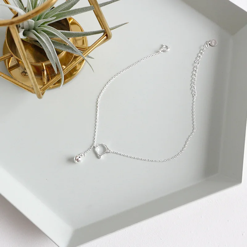 100% 925 sterling silver cute cat bell ankle bracelet femme enkelbandjes fashion anklets for women foot jewelry leg | Украшения и