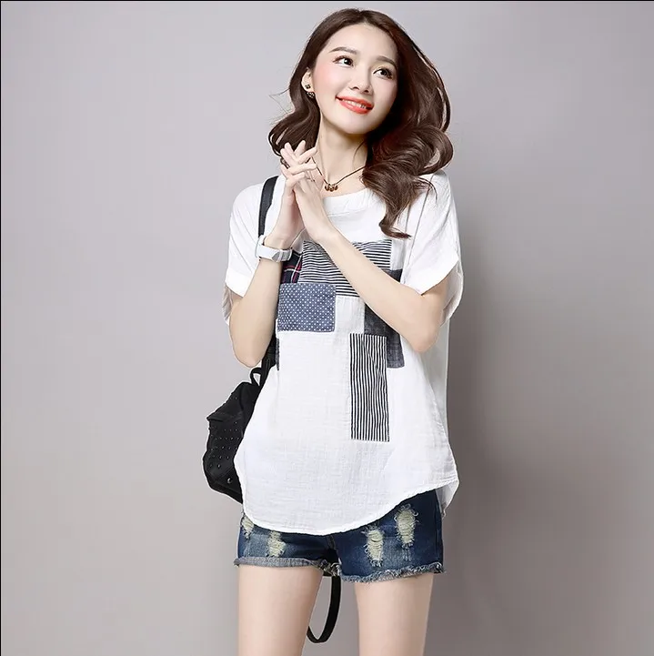 

Summer New Cotton Short-sleeved T-shirt Female Embroidery Cartoon Character T-shirt Plus Size S-3XL Korean Style Fashion
