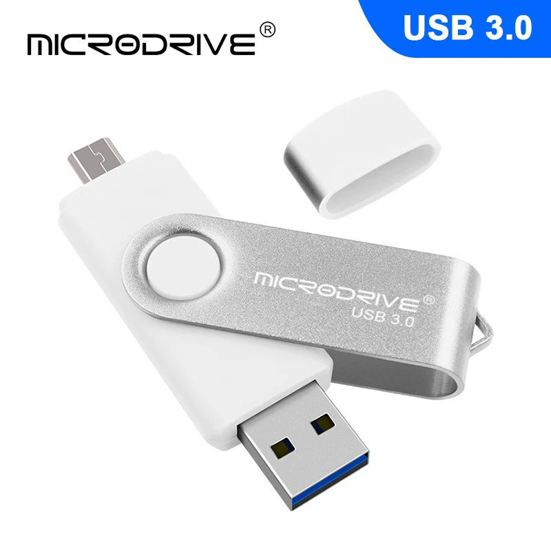 Серебристый Флеш-накопитель Usb OTG3.0 с вращением, 128 ГБ, 64 ГБ, 32 ГБ, 16 ГБ, OTG, высокоскоростной флеш-накопитель 32 ГБ для телефона, USB3.0, карта памяти с реальным объемом - Цвет: Серебристый